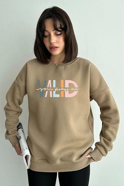 zunop Hanorac oversize cu imprimeu Mink Valid pentru femei