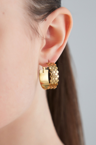 Lina Tia Kadın Çiçek Desenli Model Halka Vintage Stil Çelik Altın Kaplama Yuv...