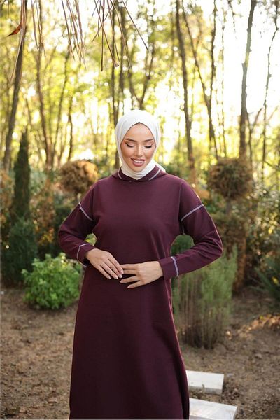 Bwest Long Hooded Sweat Pants and Hijab Tracksuit Set - 03082.020 - Plum