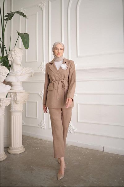 Bwest Mink Double-breasted Jacket Set - Lace-up at the Waist - 50021.016