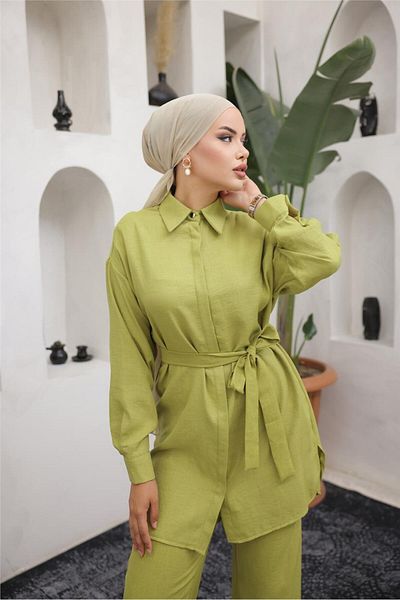 Bwest Shirt Collar Belt Detailed Double Set - 71199.001 - Green