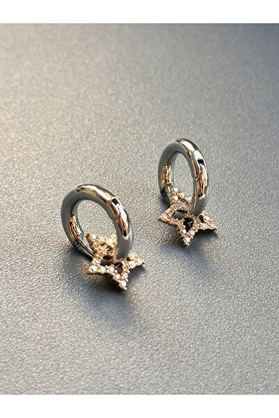 MOD10 Purple Line Design Yıldız Charmlı Halka Küpe