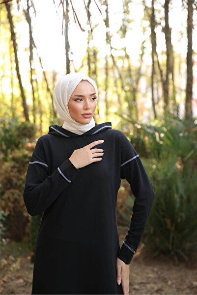 Bwest Σετ Φούτερ με κουκούλα και μακρύ παντελόνι Hijab - 03082.003 - Μαύρο