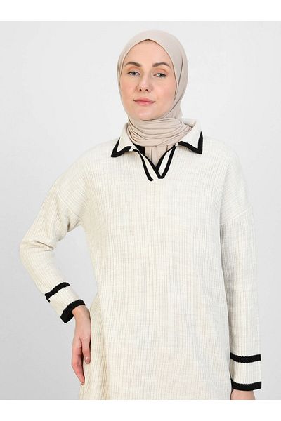 VAV Knitwear Suit with Placket - Stone Color -