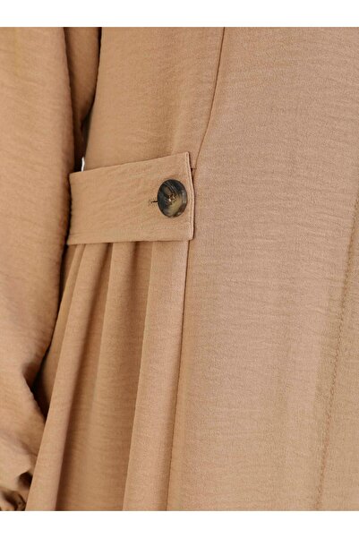 Refka Aerobin Yandan Düğme Detaylı Tesettür Elbise - Sütlü Kahve - Refka