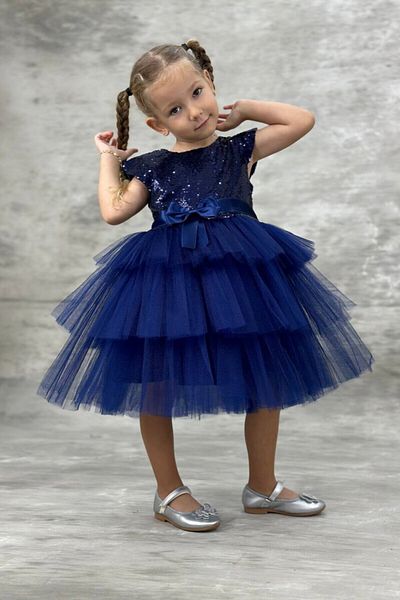 ABİYEKİDS Navy Blue Children's Evening Dress Sequin Katkat 2/11 Years Old 23Nisan Show Dress Aby4560