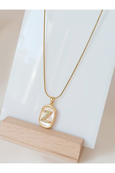 La fee aksesuar Çelik Harf ' Z ' Kolye Zirkon Taş - Sedef Üzeri Zirkon Harf