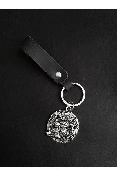 BSN Store Mythology Scandinavian Genuine Leather Keychain with Wolf Figure
