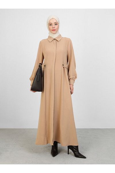 Refka Φόρεμα Hijab Aerobin με Πλαϊνό Κουμπί Λεπτομέρεια - Καφέ Γάλα - Refka