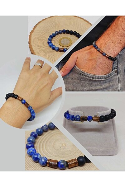 Yasamtohumu 8mm lapis lazuli i oniks kamen unisex havajski model narukvice - ...