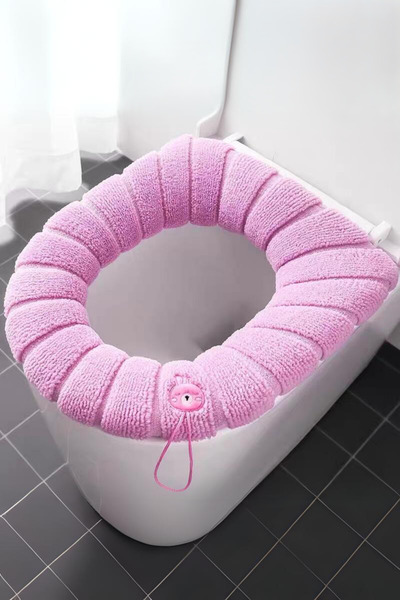 Emmaisie Yumuşak Dokulu Esnek Yıkanılabilir Klozet Kapağı Kılıfı Klozet Örtüsü - Oluklu Desen Pembe