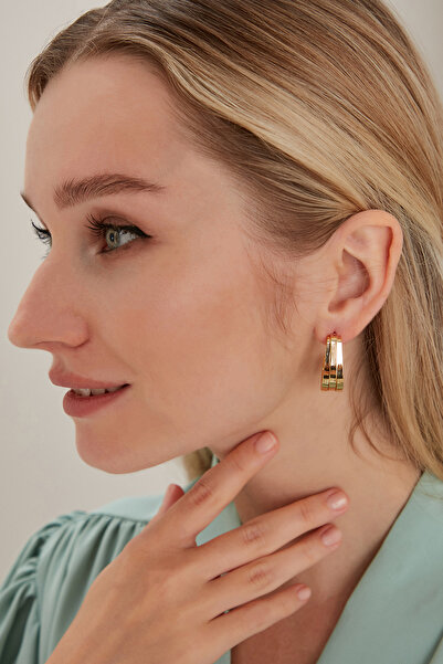 Lina Tia Kadın Birleşik 3 Şerit Halka Tasarım Çelik Altın Kaplama Abiye Kombin Günlük Stil Vintage Bohem Küpe