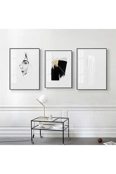 Linacci Set de pictură Fenomen din sticlă cu cadru triplu din metal negru în stil modern