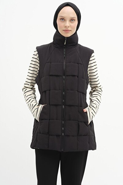 Tuğba Örgü Model Kapitone Yelek - Siyah