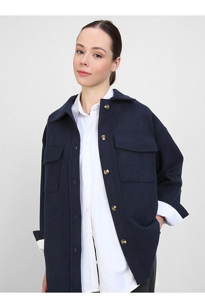 Benin Navy Blue Oversize Stamp Jacket - Benin Pocket Detailed