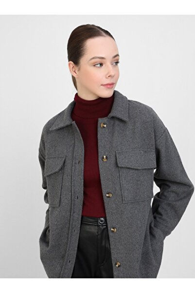 Benin Gray Oversize Stamp Jacket - Pocket Detail - Benin