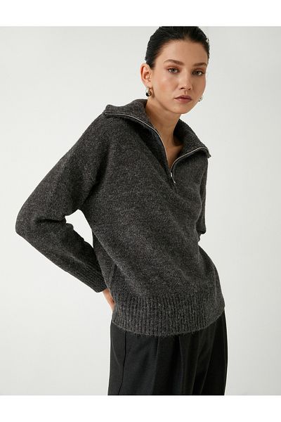 Koton Long Sleeve Stand Collar Half Zip Knitwear Sweater