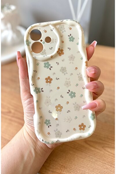 MİRAZ TASARIM iPhone 16 Flower Patterned Ecru Case