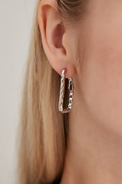 Lina Tia Kadın Kare Burgu Çıkıntılı Desen Klipsli Tasarım Model Çelik Gümüş Kaplama Vintage Stil Günlük Küpe