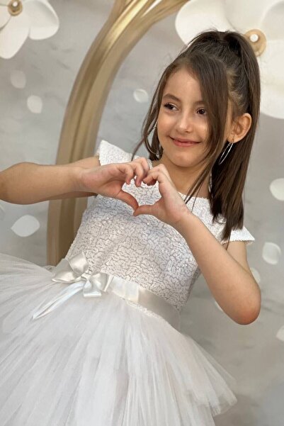 ABİYEKİDS Λευκό Παιδικό βραδινό φόρεμα Sequin Katkat Sequined Dress για ηλικίες 2/11 4560