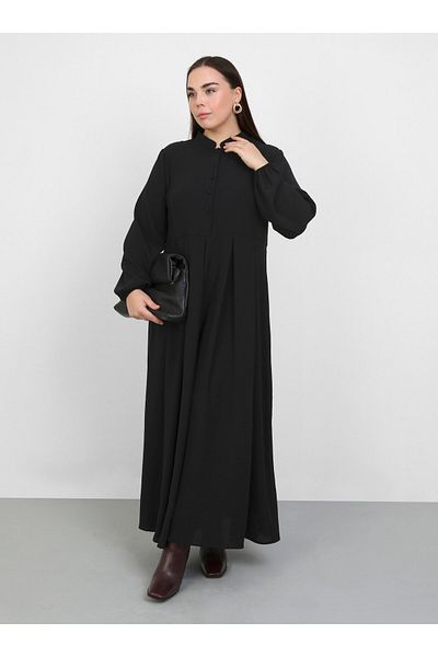 ALİA Chief Collar Button Detailed Large Size Aerobin Dress - Black - Alia