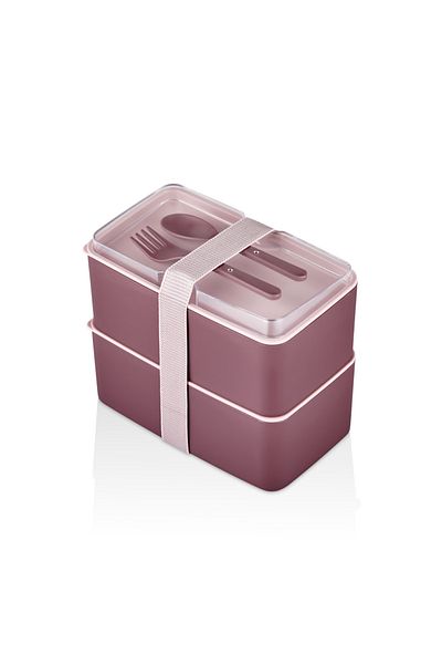 Tanemce 2 Liter Mega Size 2 Layer Food Storage Set - Lunch Box with Fork and Spoon Serving