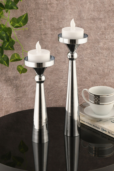 TR Turan Collection MİLAS Baton Şamdan Gümüş Kaplama Metal Mumluk