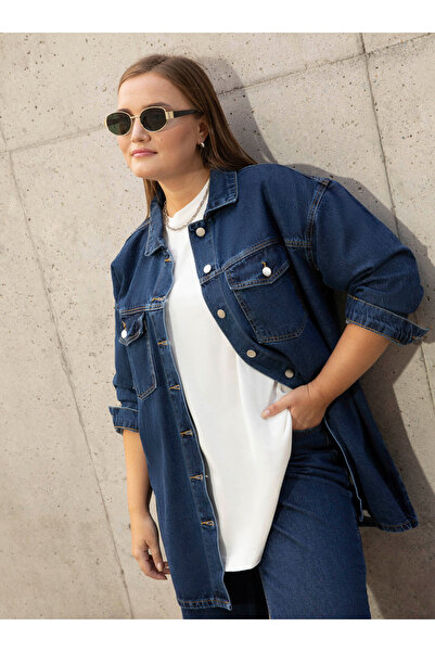 ALİA Plus Size Oversize Cotton T-Shirt - White - Alia