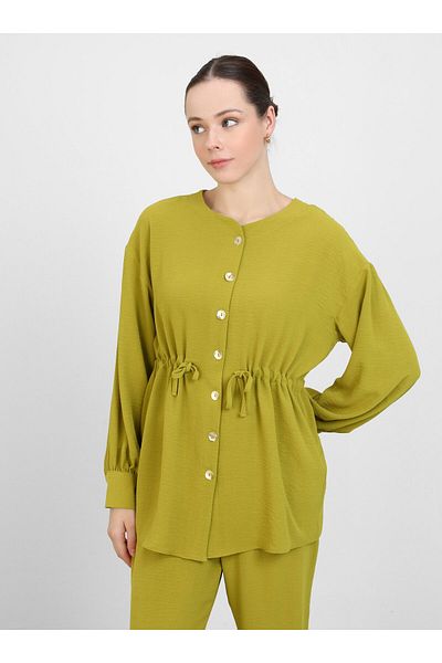 Refka Aerobin Waist Drawstring Detailed Tunic & Trousers Double Set - Oil Green -