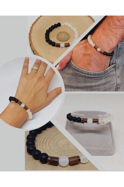 Yasamtohumu Βραχιόλι με κρυστάλλινο χαλαζία & πέτρα ονυχίου 8 χιλιοστών Unise...