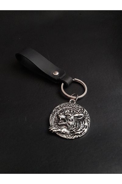 BSN Store Mythology Scandinavian Genuine Leather Keychain with Wolf Figure