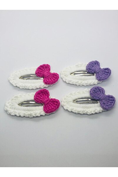 İnDerin Комплект от 4 брошки за коса с мотив фуксия и лилави панделки - 5 см