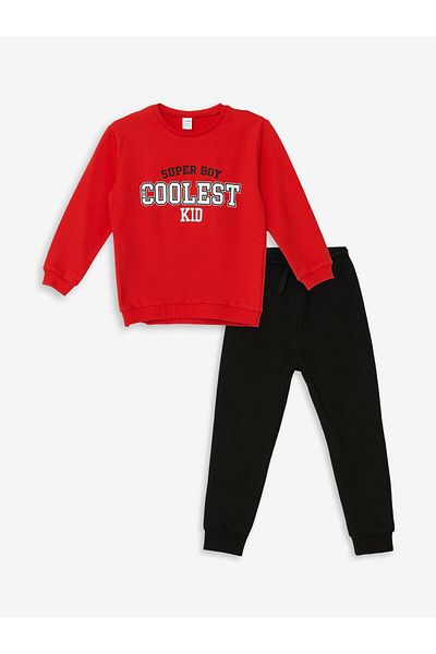LC Waikiki Lcw Kids Crew Neck Long Sleeve Printed Baby Boy T-Shirt and Sweatpants Bottom 2-Piece Set