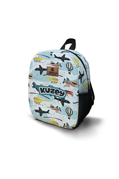 Kokopatik Kişiye Özel İsimli - Uçan Taşıtlar Desenli Orta Boy Kreş Çantası
