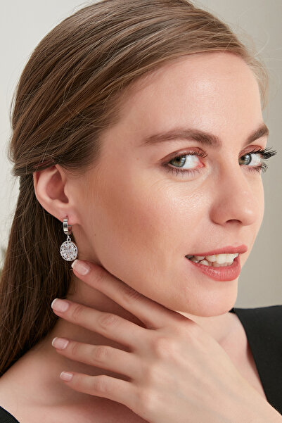 Lina Tia Kadın Yuvarlak Halka İçi Papatya Çiçek Figür Tasarım Klipsli Halka Zirkon Taşlı Çelik Gümüş Küpe