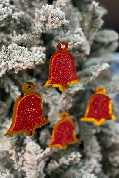 Huzur Party Store Christmas Pine Tree Red Eva Bright Chime - Gold Yellow with 4 Pcs 9X8 cm Cardboard