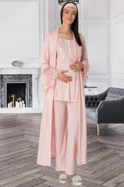 Mecit Pijama Mecit 5353 Pudra Sabahlıklı Lohusa Pijama Takımı