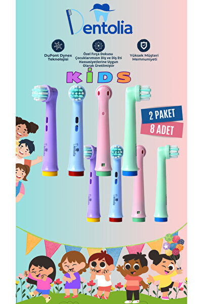 Dentolia Çocuklar İçin Oral-B Uyumlu Şarjlı ve Pilli Diş Fırçası Yedek Başlığı 8 Adet