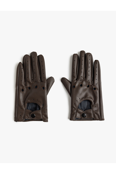 Koton Eldiven Suni Deri Pencere Detaylı Çıtçıt Düğmeli