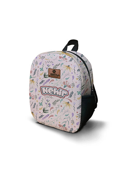 Kokopatik Kişiye Özel İsimli - Pembe Bahar Desenli Orta Boy Kreş Çantası