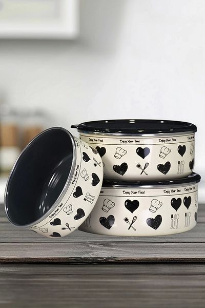 PR HOME Black Enamel Triple Storage Set - Enjoy