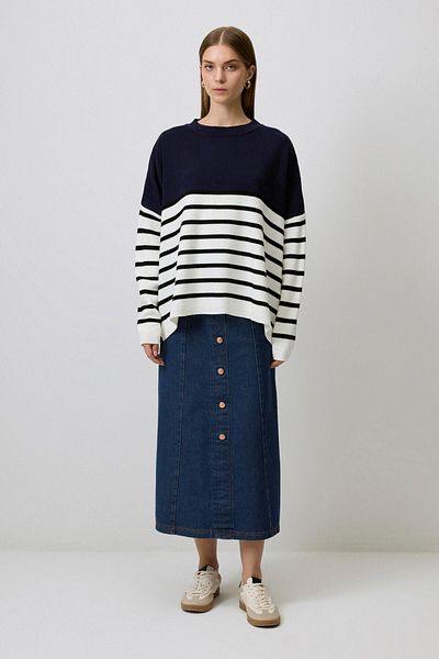 Touché Privé Block Color Striped Knitting Sweater