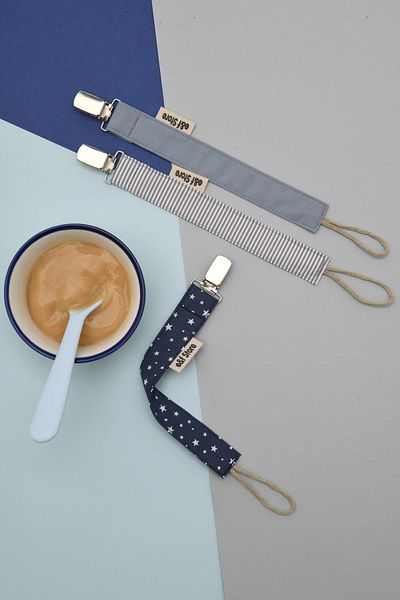 e&f Store set of 3 Certified Cotton Pacifier straps - Blue Tones - Baby Pacifier Chain