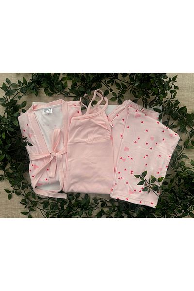 Mihra Pink Heart Thermal 3-Piece Pajama Set