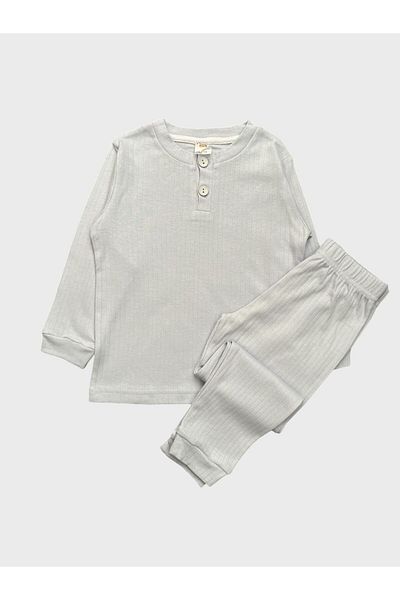 Fil Kids Set de pijamale de bază cu mânecă lungă, 100% bumbac, iarnă, albastru gheață, cu nasturi