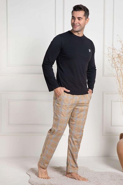 Mecit Pijama Mecit 3053 Μαύρο καρό ανδρικό σετ πιτζάμες μεγάλου μεγέθους
