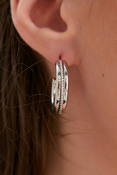 Lina Tia Kadın Lucia Halkalı Model Çelik Gümüş Kaplama Ortası Burgu Detay Tas...