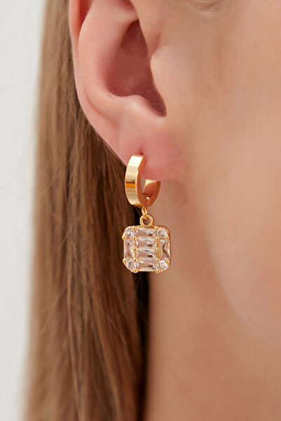 Lina Tia Kadın Kare Sıra Şeklinde Dizili Zirkon Taşlı Klipsli Halka Tasarım Ç...