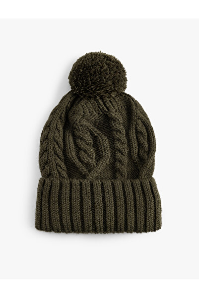 Koton Hair Braid Textured Pom Pom Detailed Layered Beanie