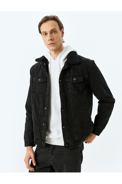 Koton Τζιν μπουφάν με βαμβακερή τσέπη και βελούδινη λεπτομέρεια γιακά